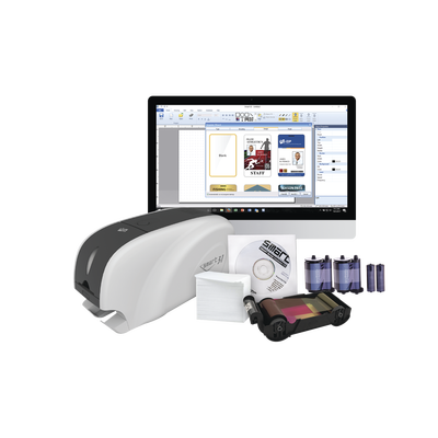 Kit Impresora de tarjetas PVC/ Una Cara /incluye: 2 x Ribbons, 100 Tarjetas PVC, Software, Kit Limpieza, Garantia 3 AƱos, Mascara de Seguridad OV