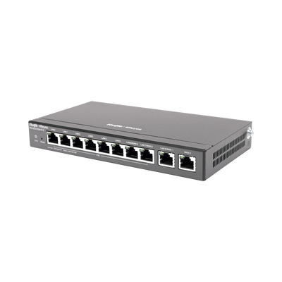 Router administrable , 6 puertos LAN y 2 puertos LAN/WAN POE+ af/at gigabit hasta 110w, 1 puertos LAN/WAN gigabit y 1 Puerto WAN gigabit, hasta 350 clientes con desempeño de 1.5 Gbps asimétricos